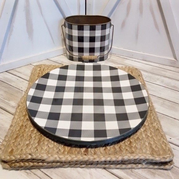 Hobby Lobby Kitchen 3 Buffalo Plaid Black White Charger Plates Set